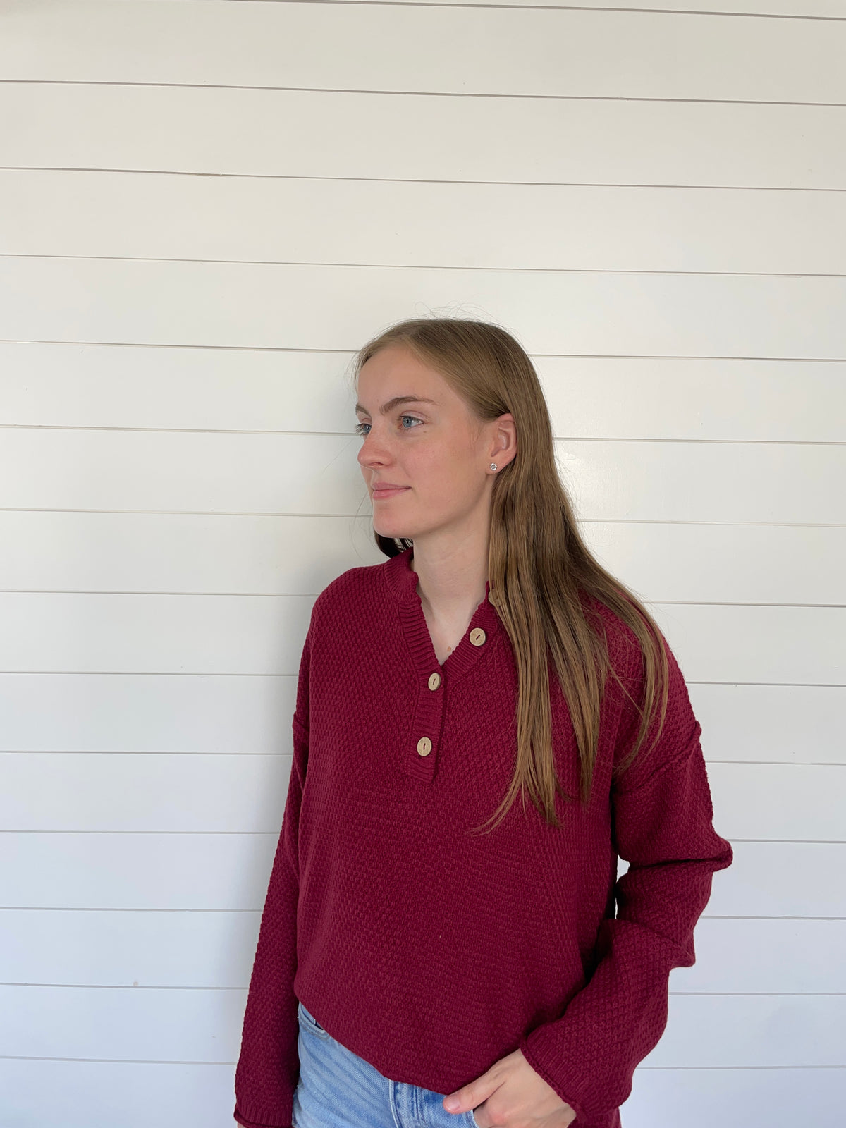 Burgundy 4 Buttons Sweater