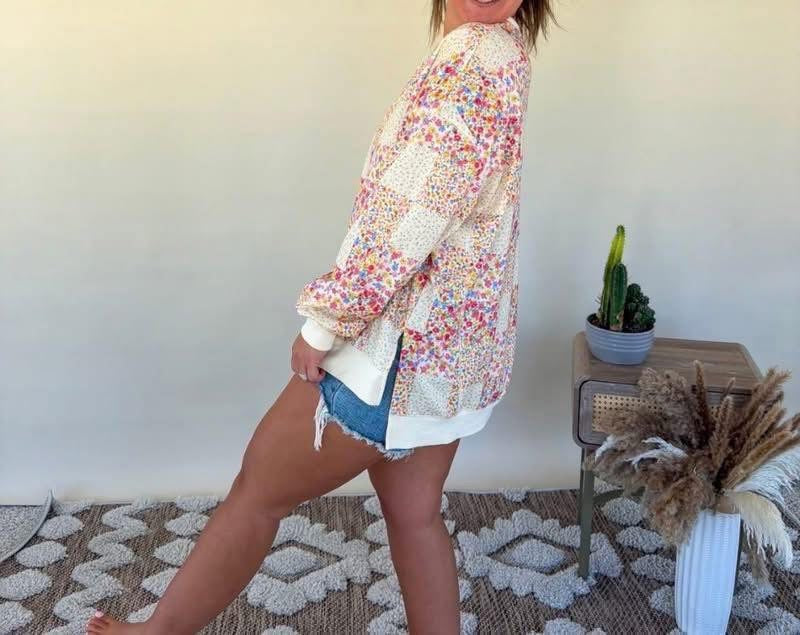 Floral patchwork pullover