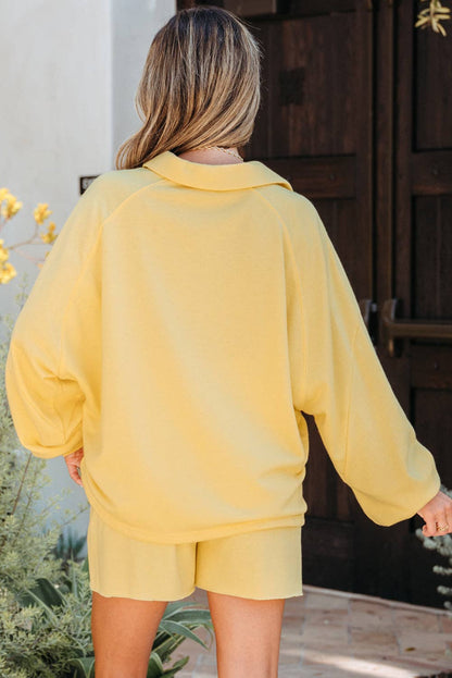 Yellow Button Collar Pullover and Shorts Set