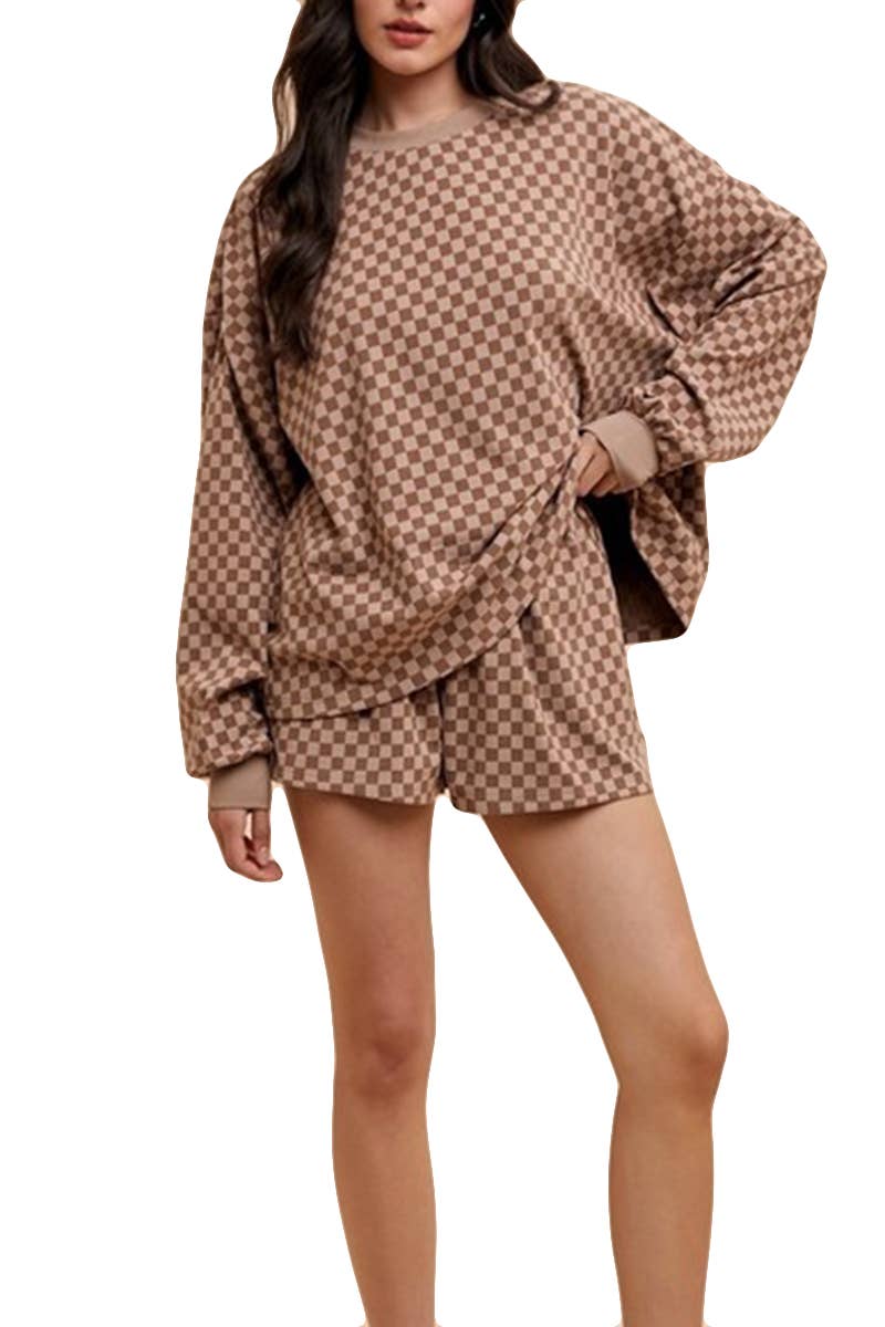 Brown Checkered Short Set
