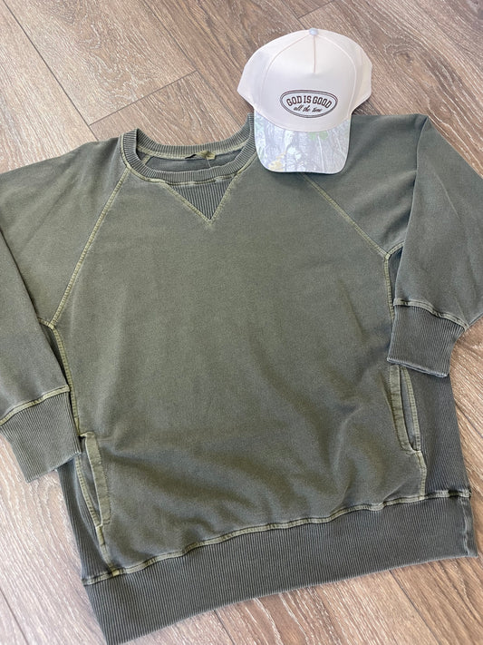 Dark olive Pullover with pockets
