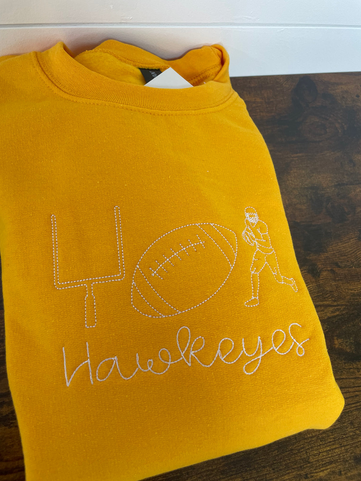 Gold Hawkeyes Football Embroidered Crewneck