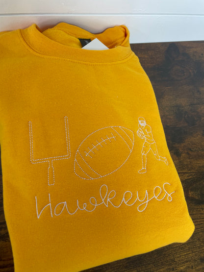 Gold Hawkeyes Football Embroidered Crewneck
