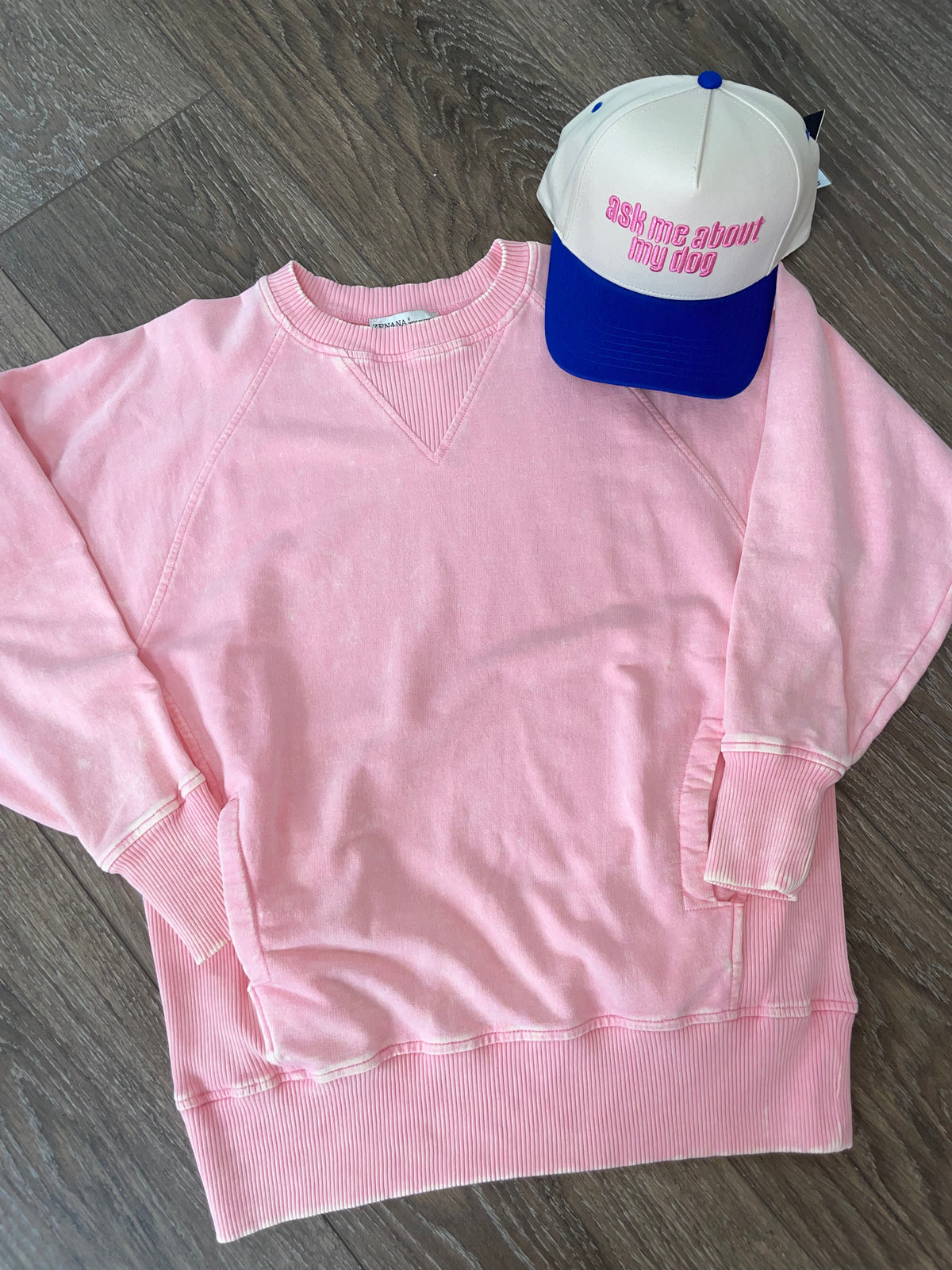 Acid Wash Light Pink Pullover with Pockets