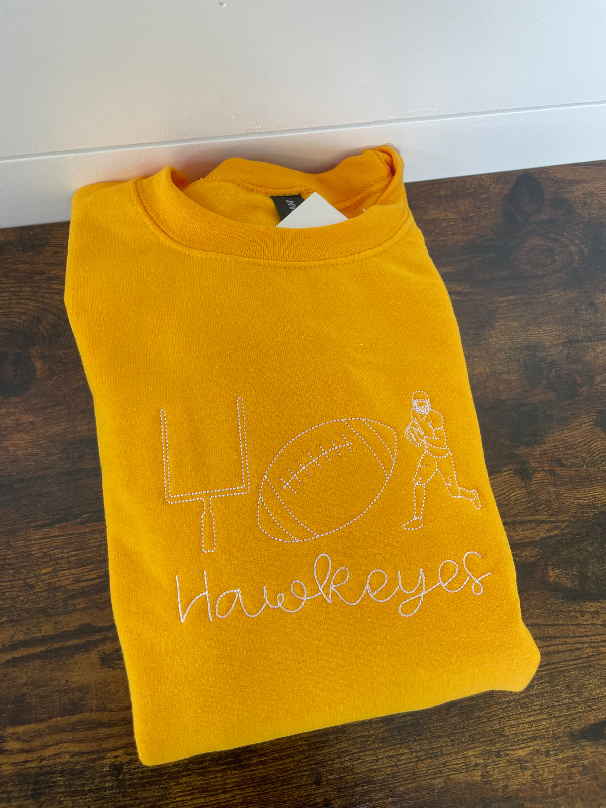 Gold Hawkeyes Football Embroidered Crewneck
