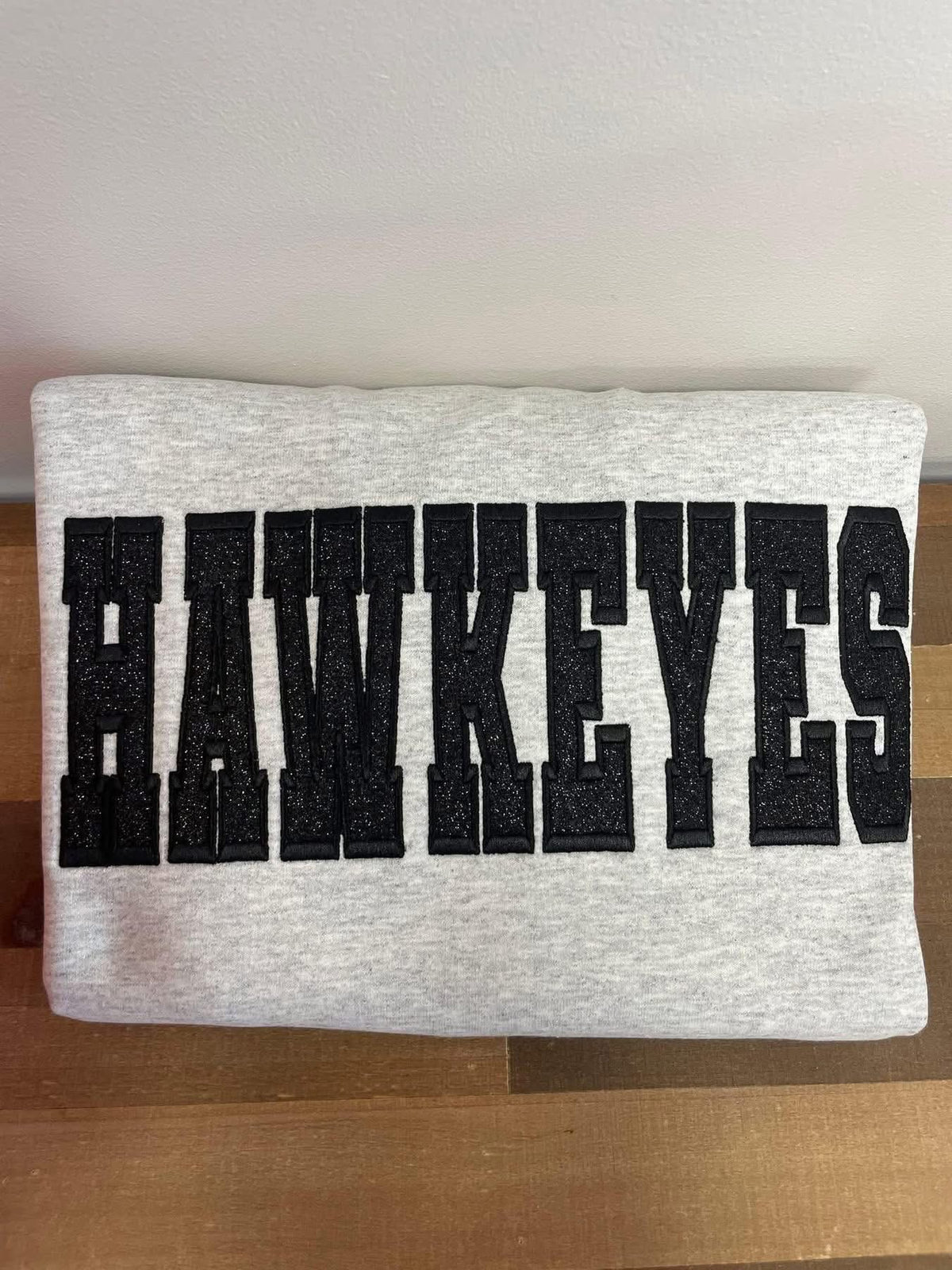 Hawkeyes Black Glitter Embroidered Crewneck