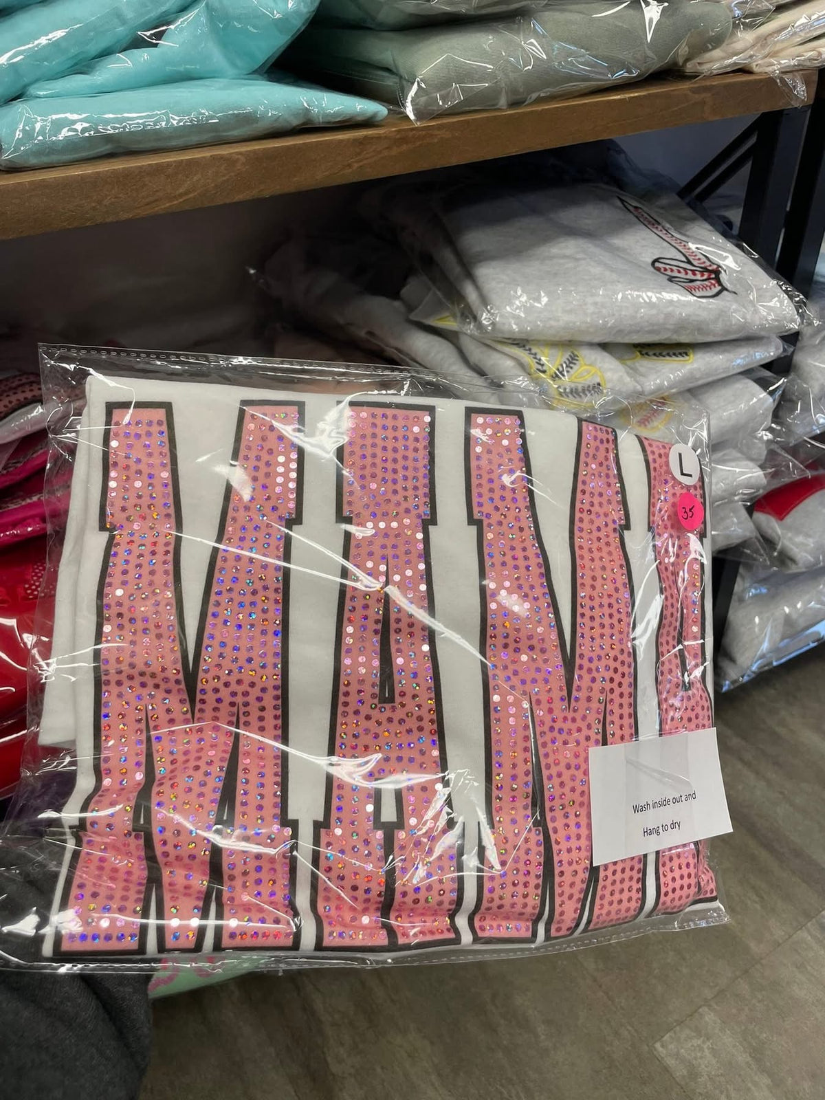 Mama pink spangle white shirt