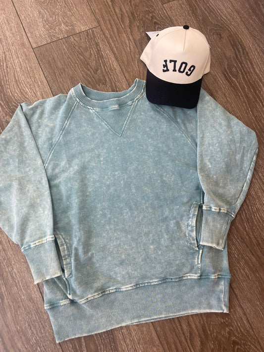 Acid Wash Blue Pullover with Pockets