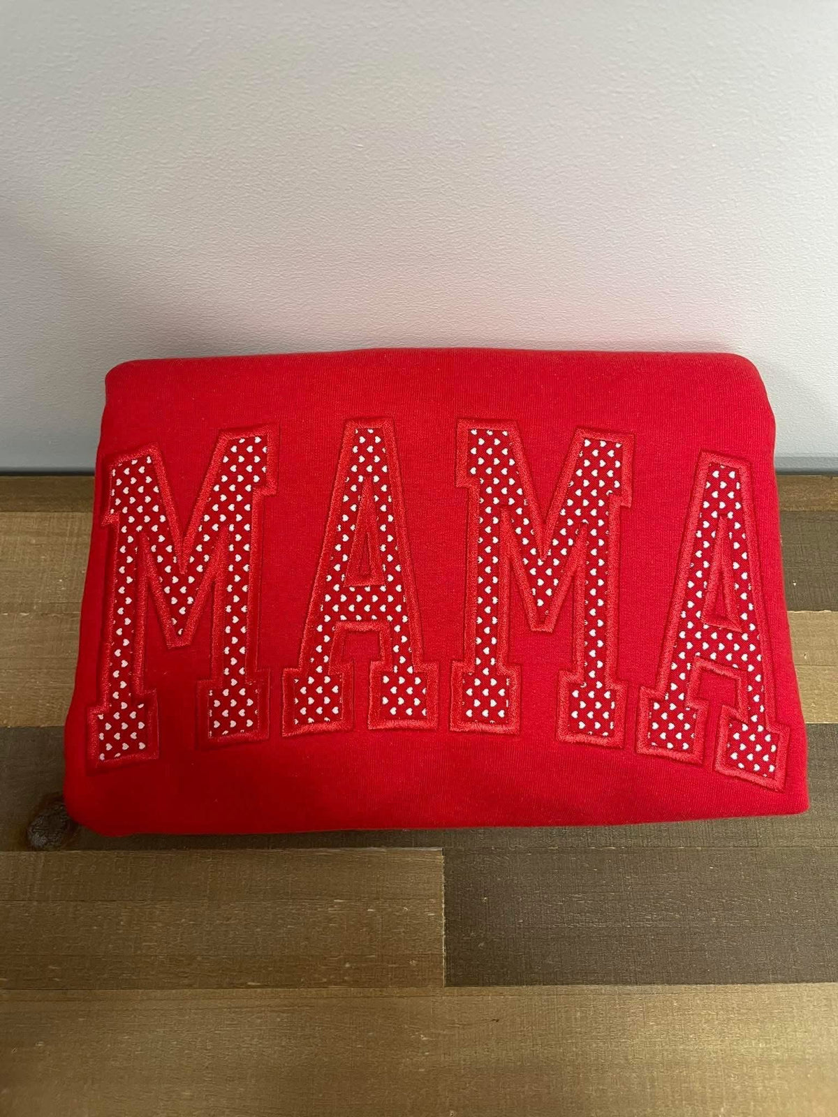 Mama Red Hearts Embroidered Crewneck