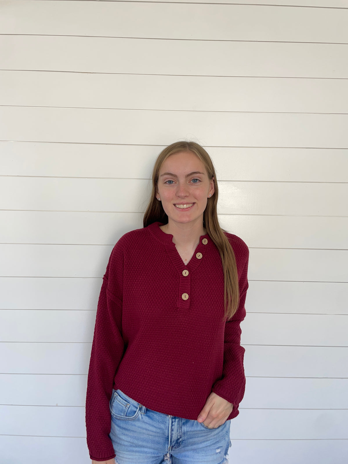 Burgundy 4 Buttons Sweater