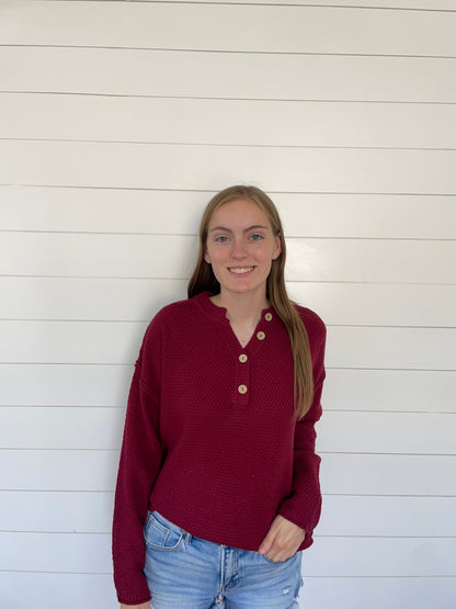 Burgundy 4 Buttons Sweater