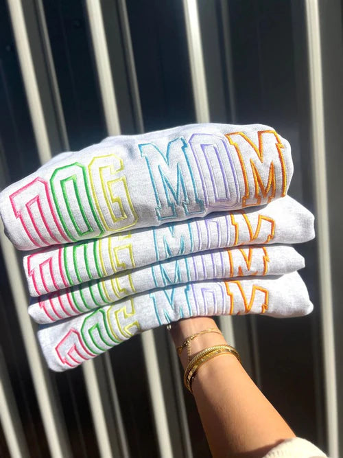 Dog Mom Embroidered Crewneck Sweatshirt