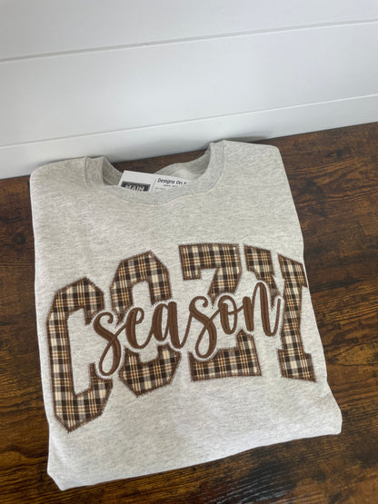 Cozy Season Plaid Embroidered Crewneck