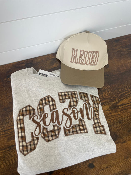 Cozy Season Plaid Embroidered Crewneck