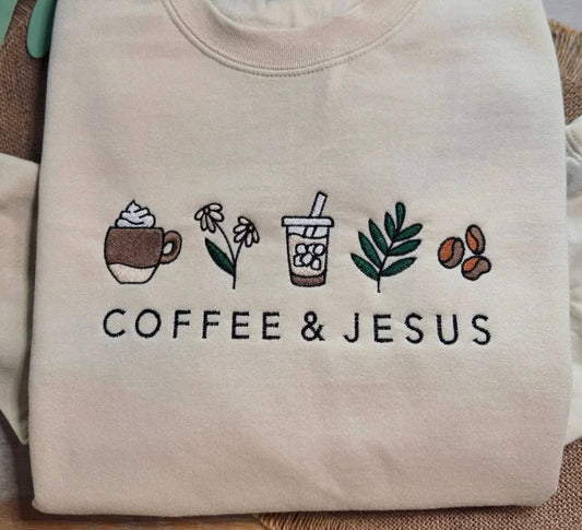 Coffee and Jesus Embroidered Crewneck