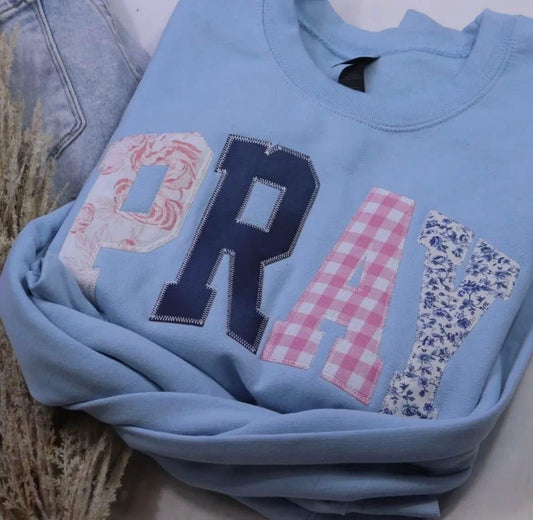 Pray Blue Embroidered Crewneck