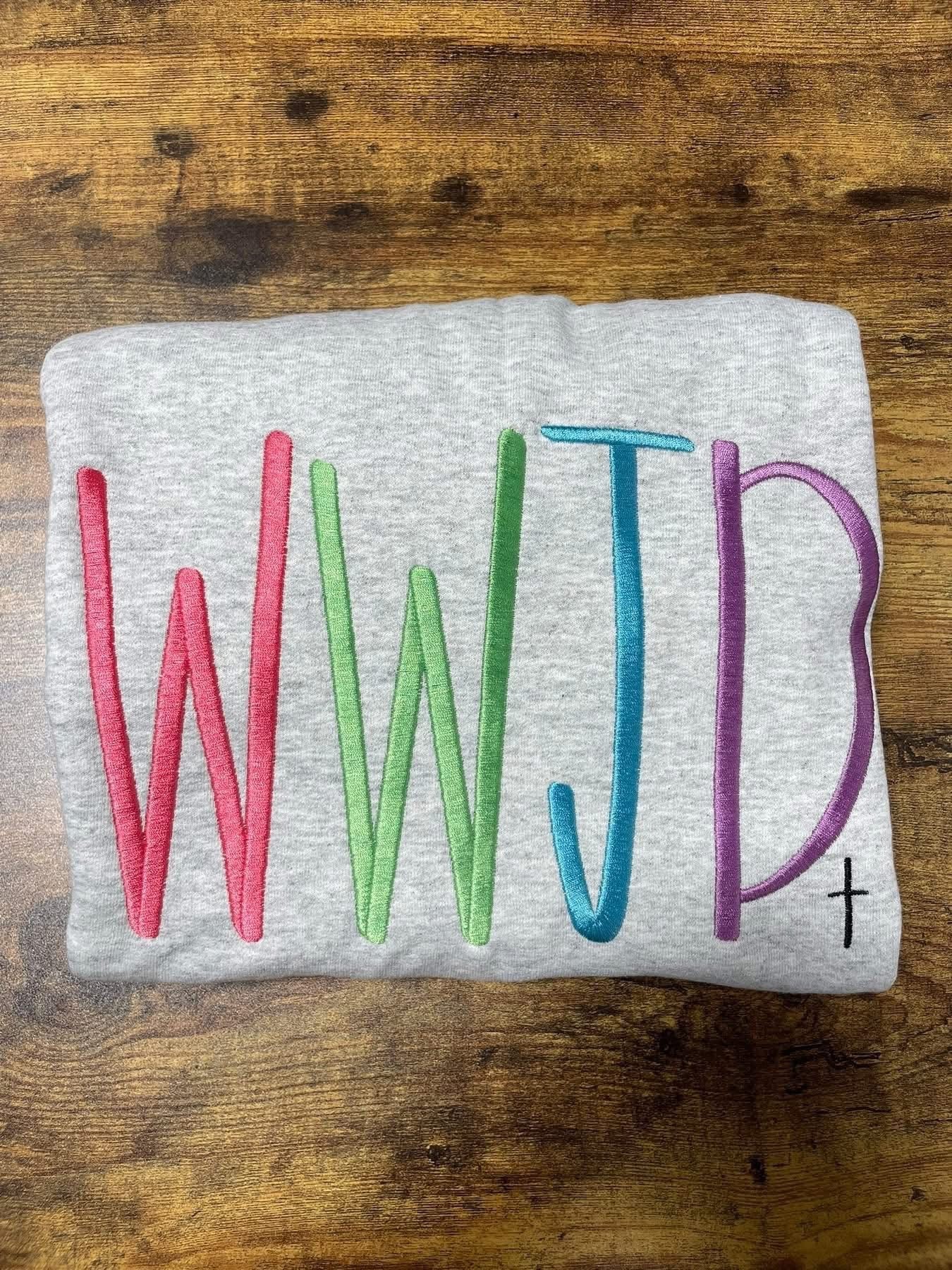 WWJD Ash Grey Embroidered Crewneck