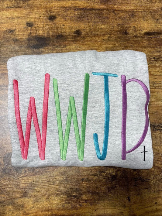 WWJD Ash Grey Embroidered Crewneck