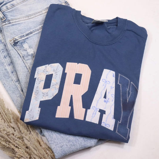 Navy Pray Embroidered Shirt