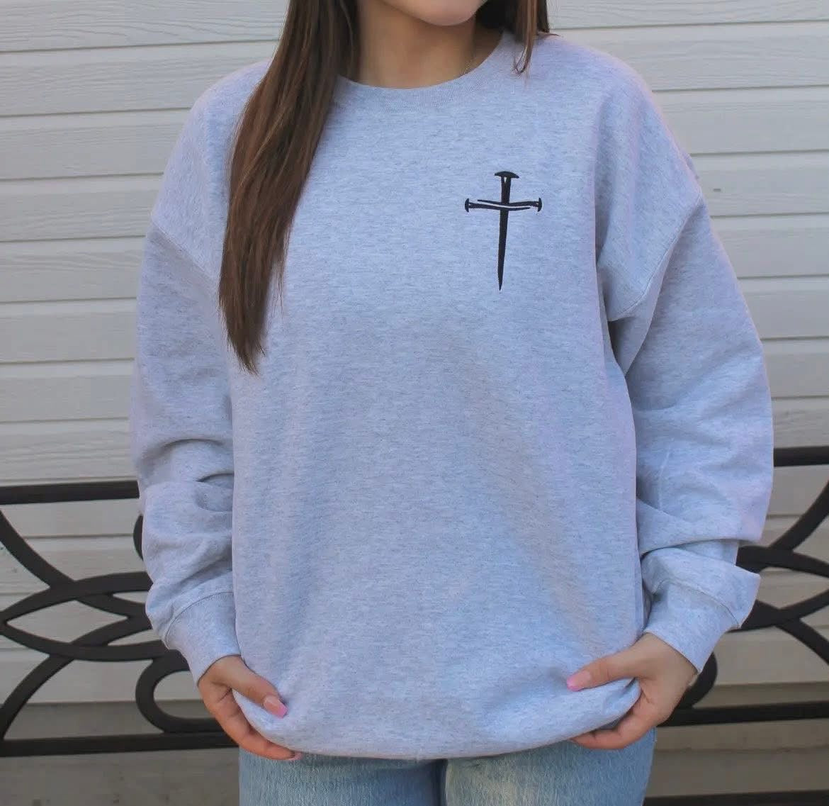 Cross Ash Grey Embroidered Crewneck