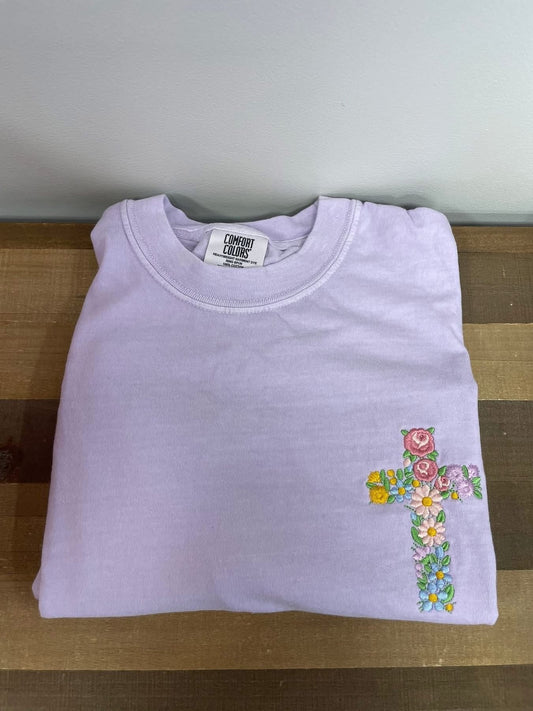 Lavender Cross Embroidered Shirt