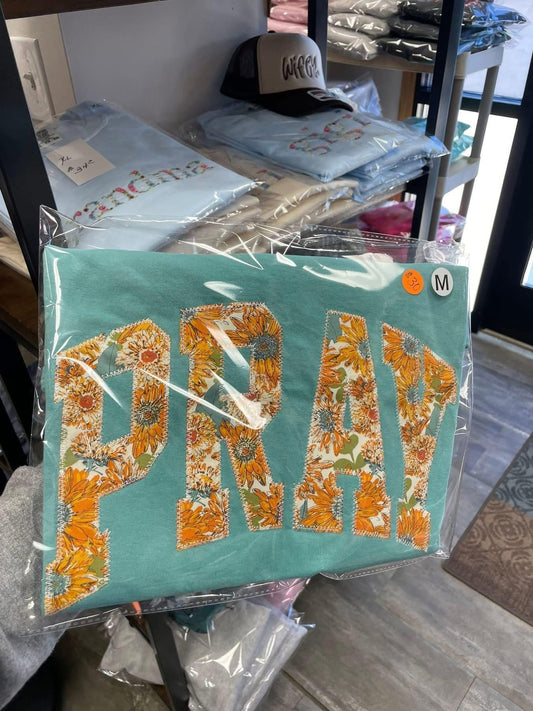 Pray Turquoise Embroidered Shirt