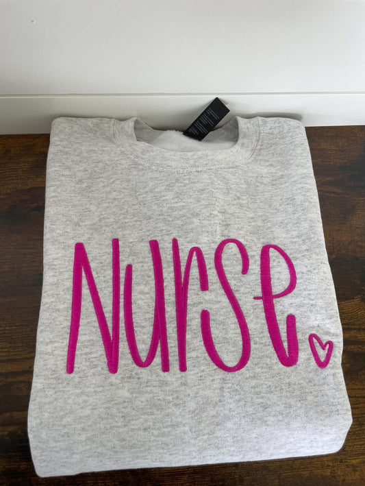 Nurse Ash Grey Embroidered Crewneck