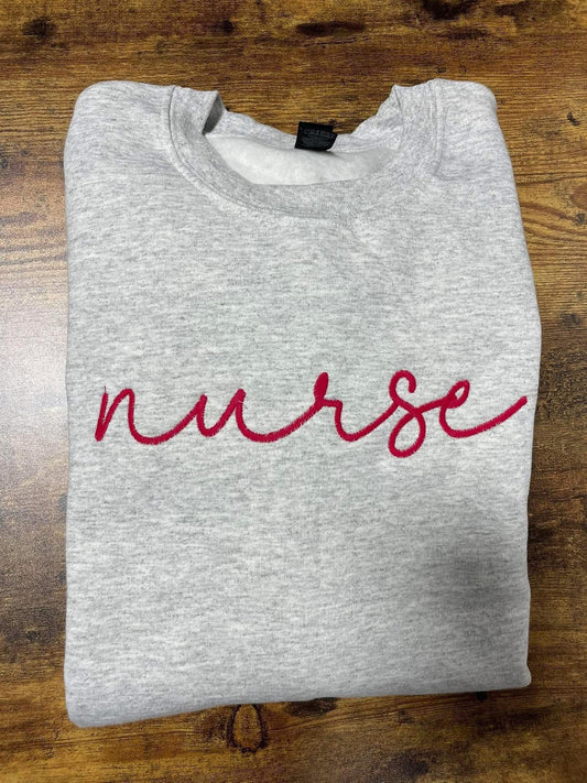 Nurse Embroidered Grey Crewneck