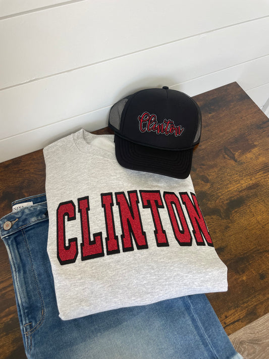 Clinton Glitter Embroidered Ash Grey Crewneck