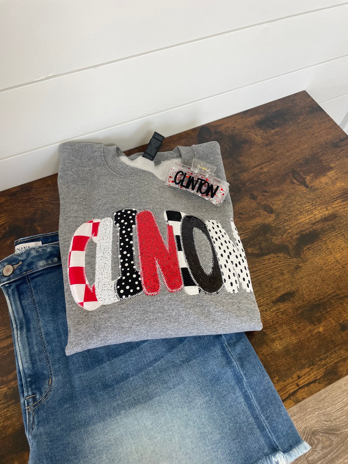 Clinton Multi Pattern Grey Crewneck