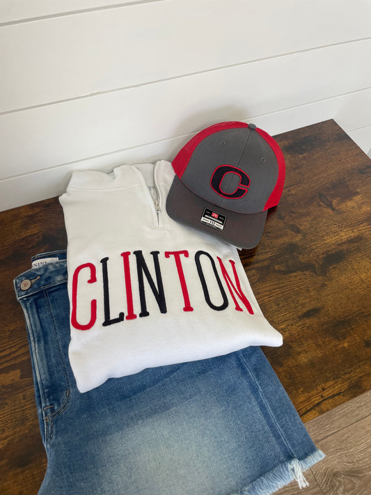Clinton White Quarter Zip Embroidered