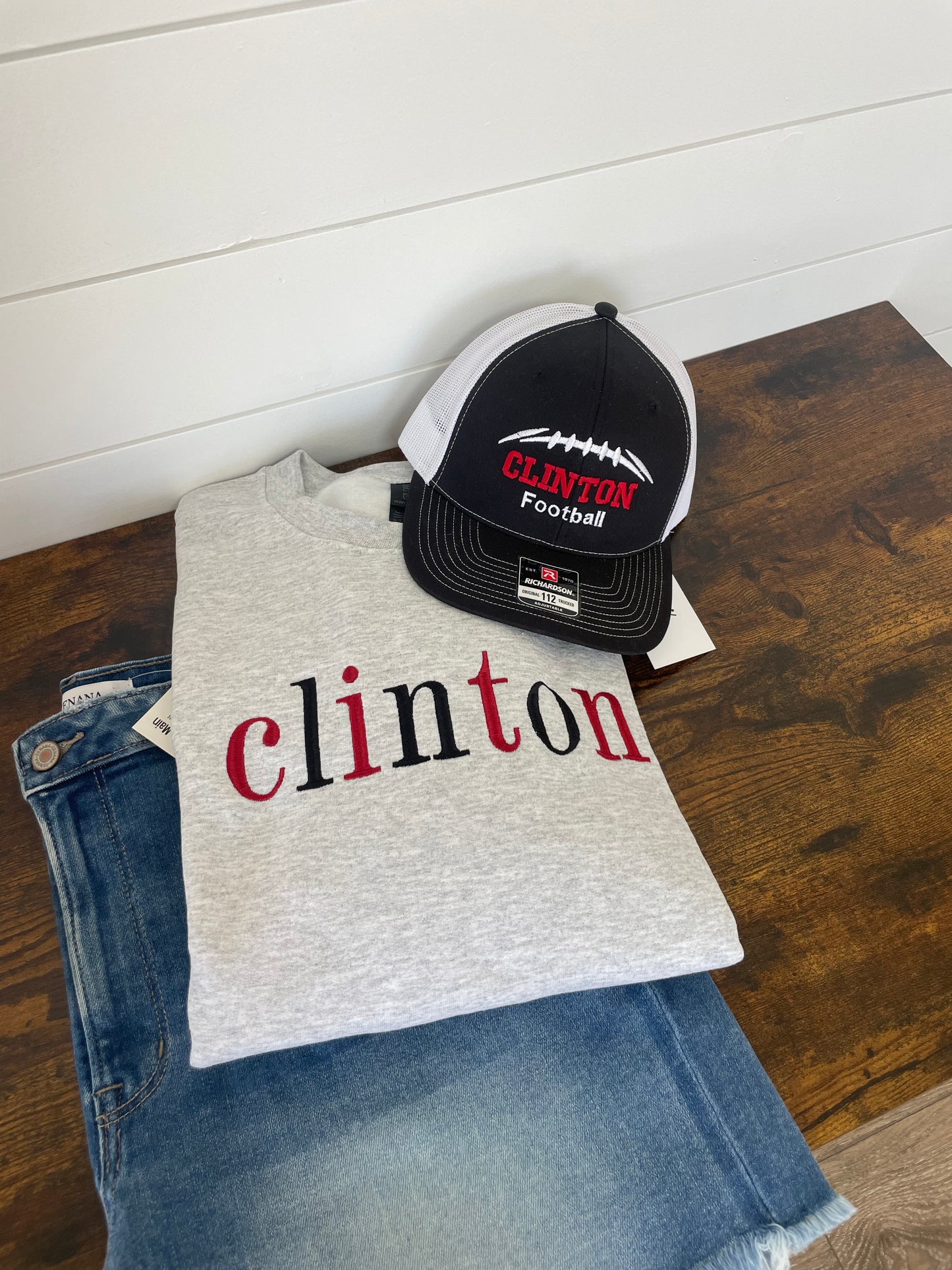 Clinton Black and Red Thread Embroidered Crewneck