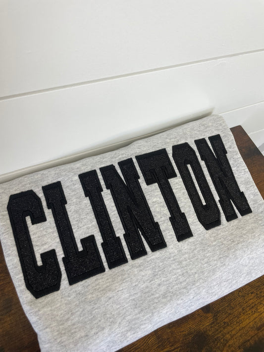 Clinton Black Glitter Embroidered Crewneck