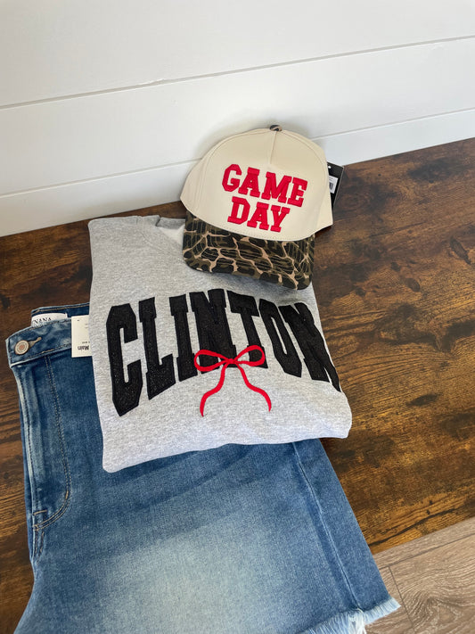 Clinton Bow Glitter Embroidered Crewneck