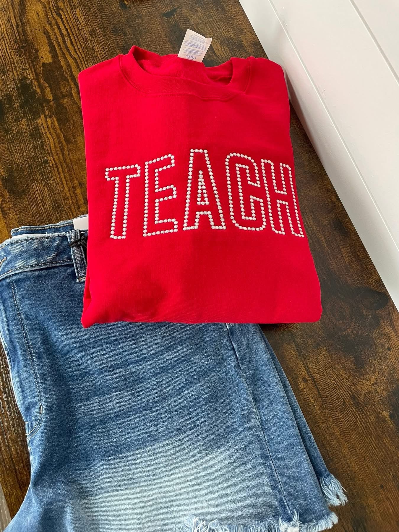 Teach Embroidered Crewneck