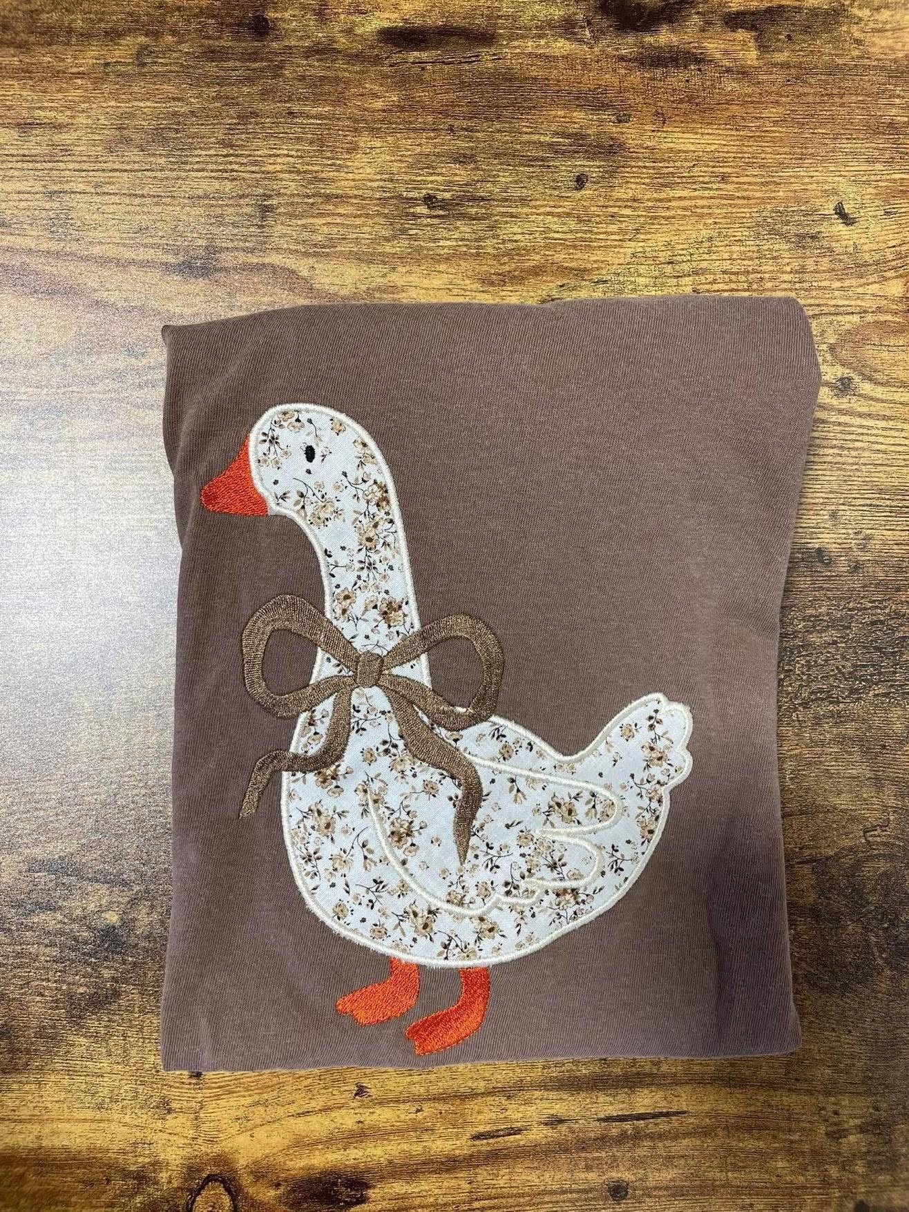 Floral goose embroidered shirt