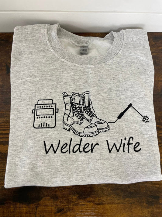 Welder Wife Embroidered Crewneck