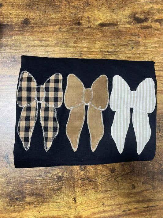 Fall Bows Black Long Sleeve Embroidered