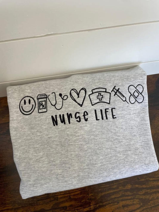 Nurse Life Embroidered Crewneck