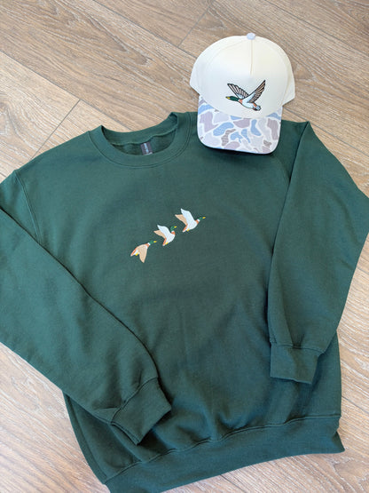 Three Mallard Duck Embroidered Crewneck