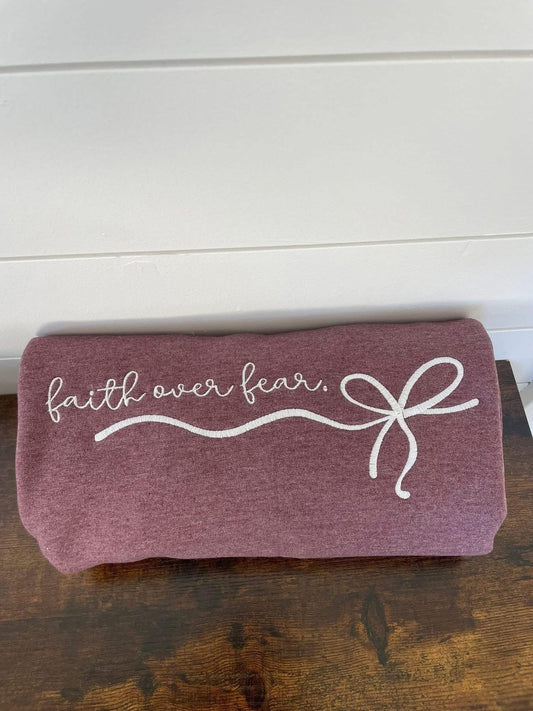 Faith over fear bow embroidered crewneck