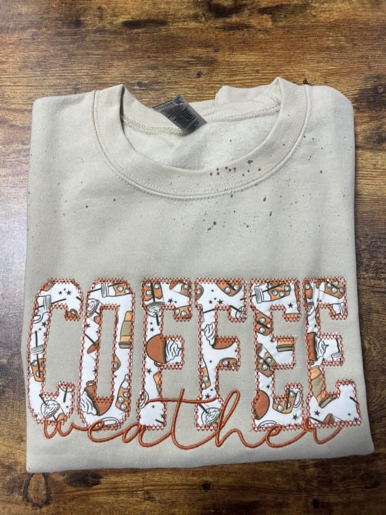 Coffee Weather Splatter Embroidered Crewneck
