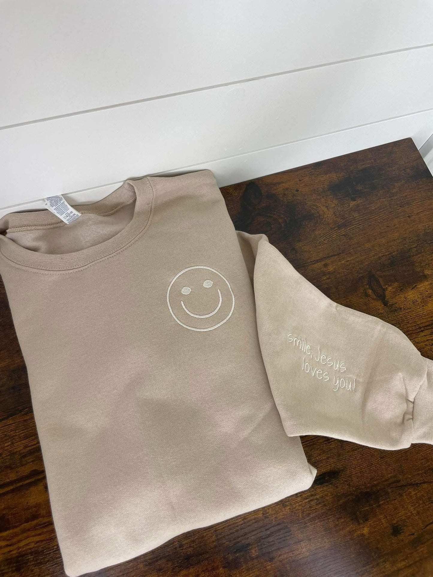 Smile, Jesus Love You Embroidered Crewneck