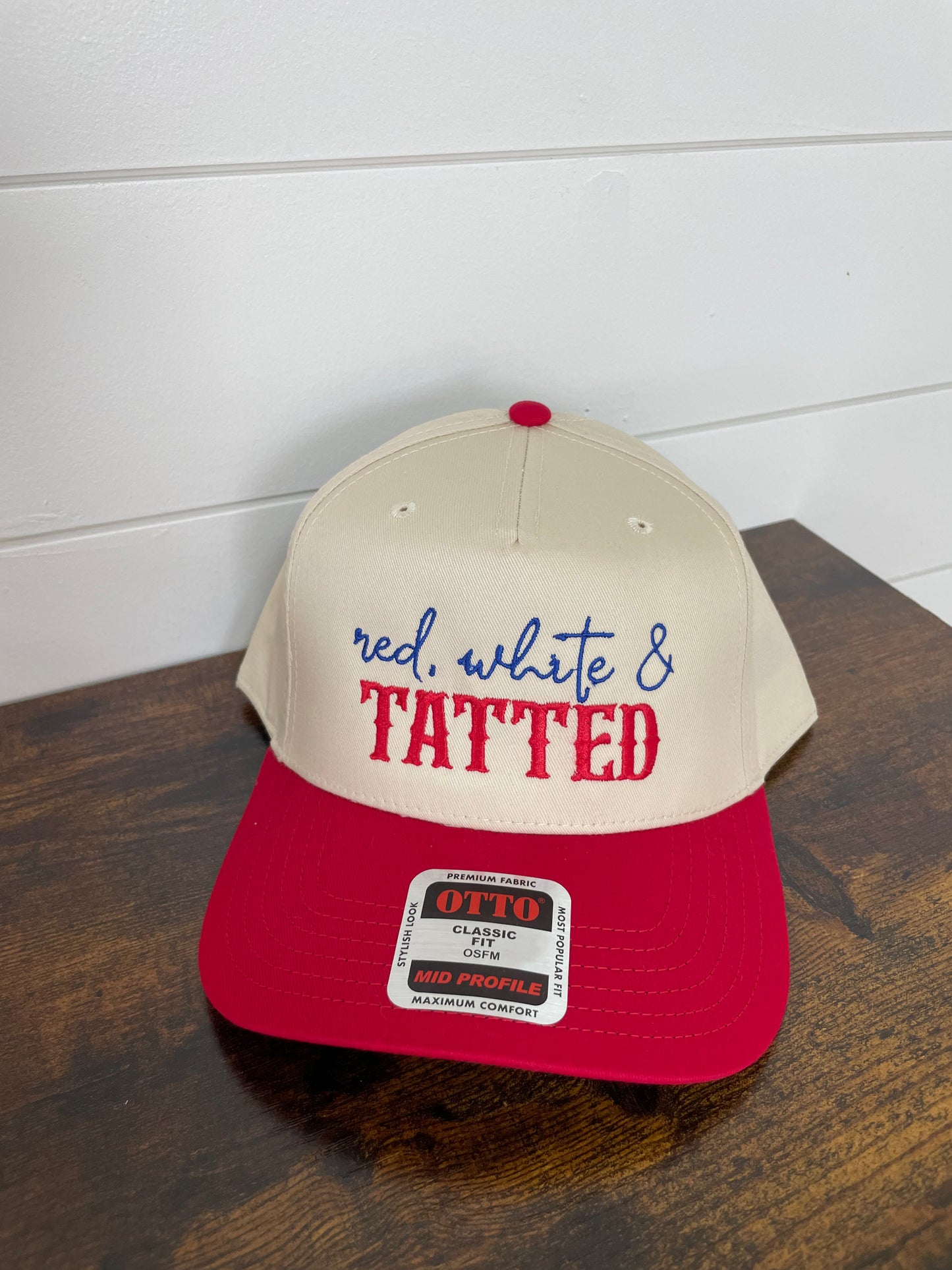 Red white & tatted embroidered hat