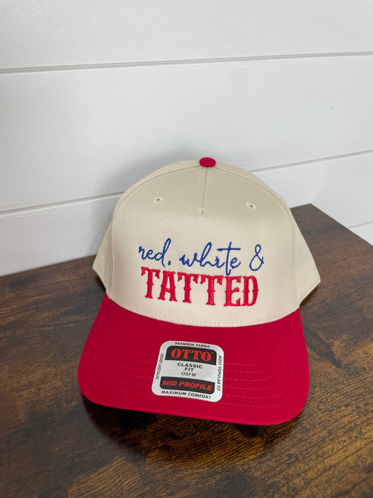 Red white & tatted embroidered hat