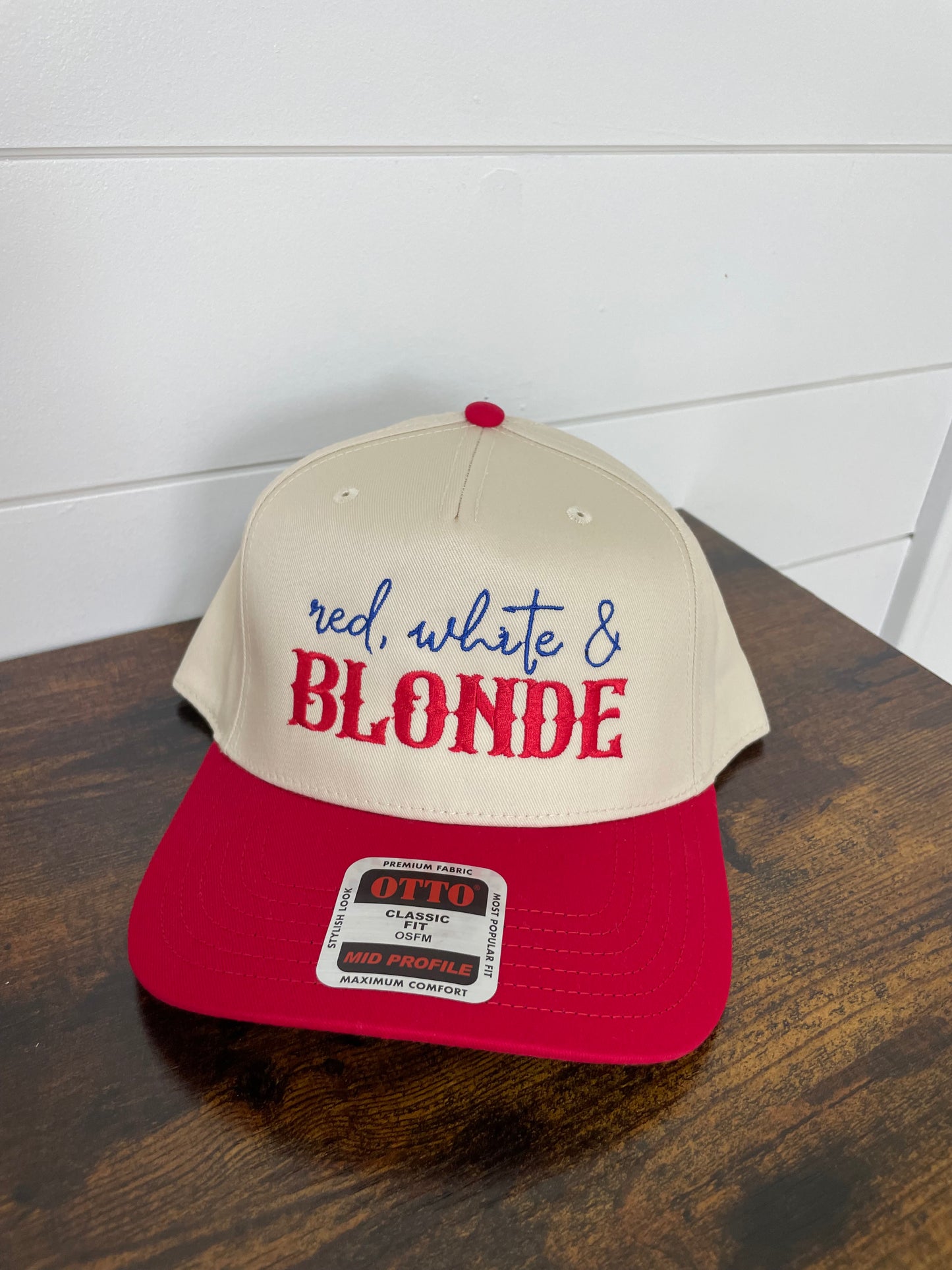 Red White & Blonde Embroidered Hat