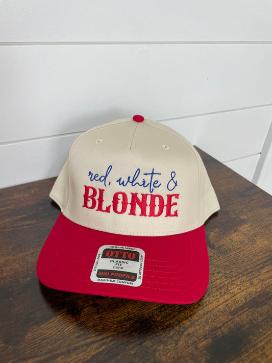 Red White & Blonde Embroidered Hat
