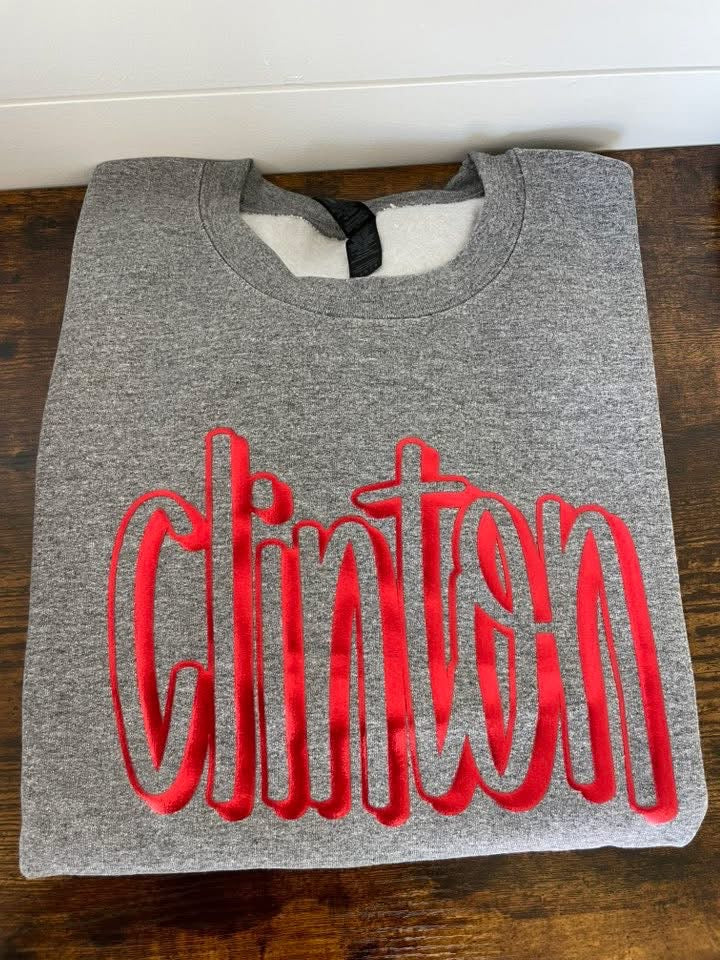 Clinton Red Metallic Puff Crewneck