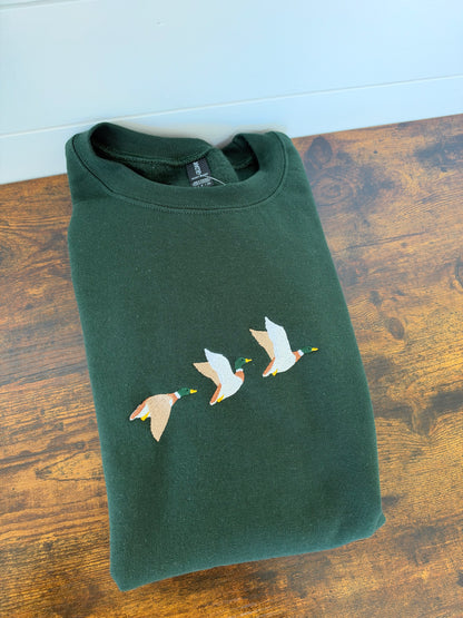 Three Mallard Duck Embroidered Crewneck
