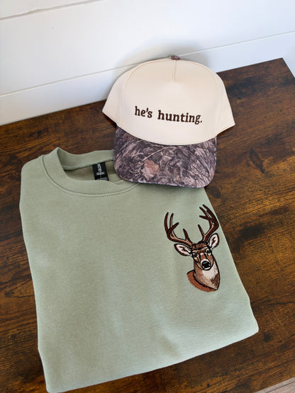Sage Green Deer Embroidered Crewneck